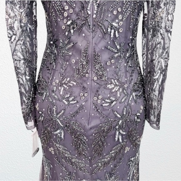 NEW Camille La Vie Long Sleeve Beaded V-Neck Godet Dress Gunmetal Gray SZ 10 - Picture 9 of 13